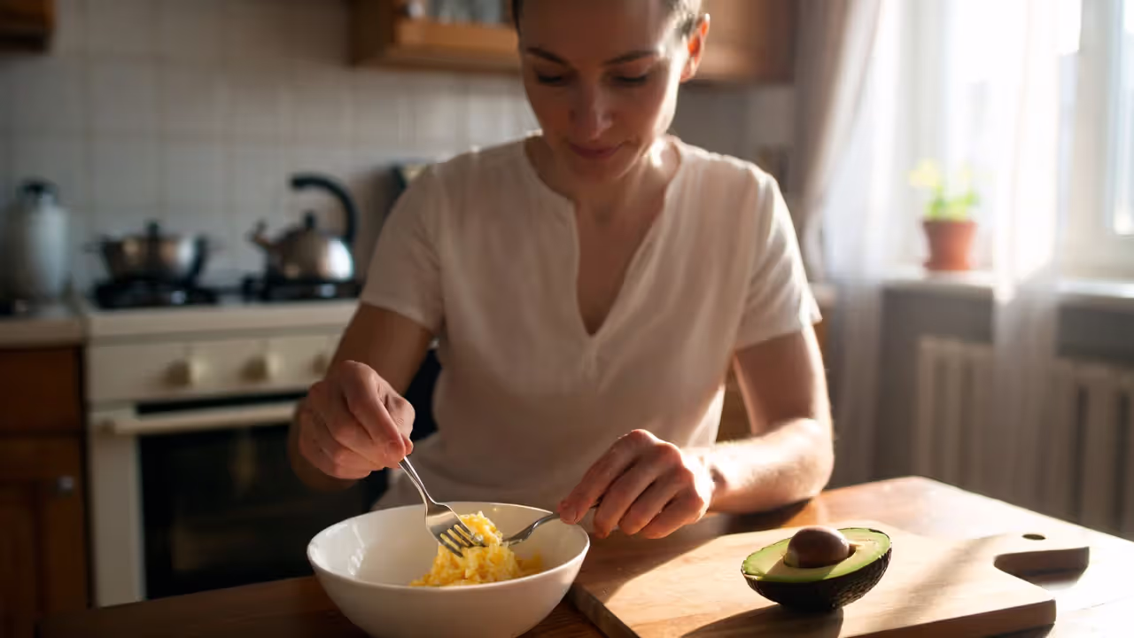 Preparing a simple balanced post-yoga recovery meal.